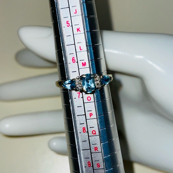 Vintage 10K Abraham David Loewenstark Blue Topaz & Diamond Ring, Size 6 3/4 - Picture 7 of 7